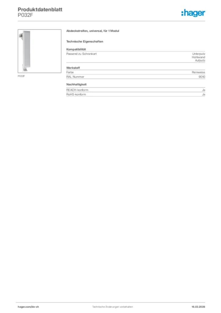 Bild Hager Produktdatenblatt P032F | Hager Schweiz