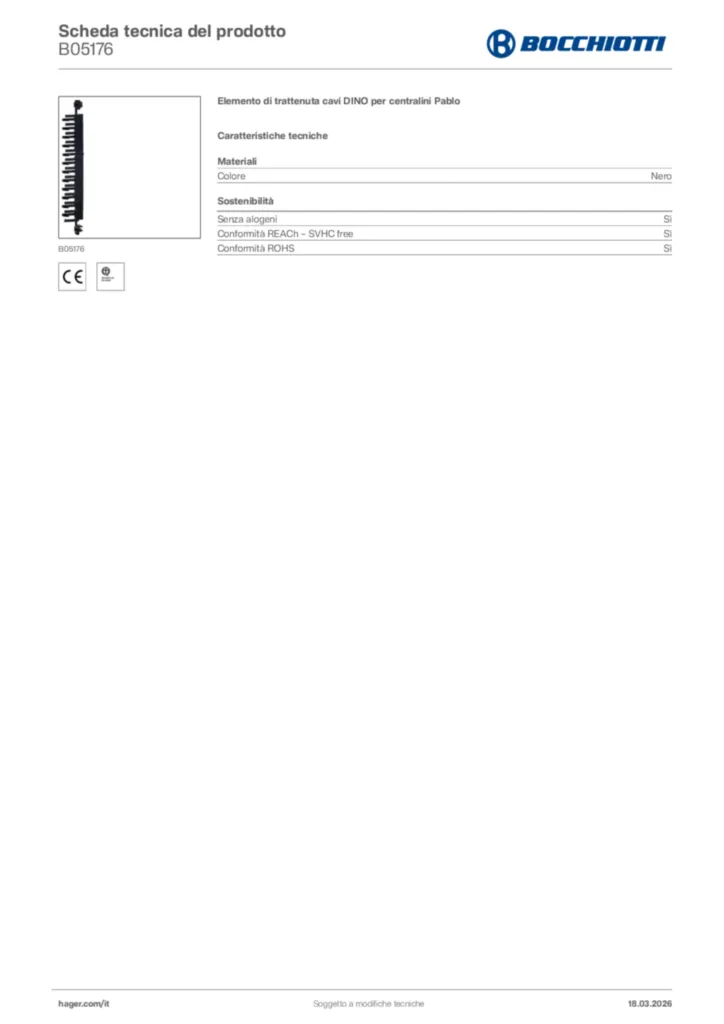 Immagine Bocchiotti Scheda tecnica del prodotto B05176 | Hager Italia