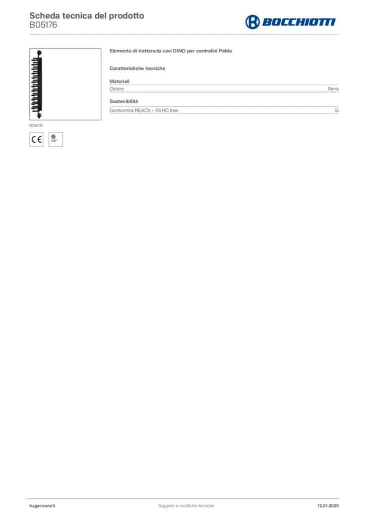 Immagine Bocchiotti Scheda tecnica del prodotto B05176 | Hager Italia