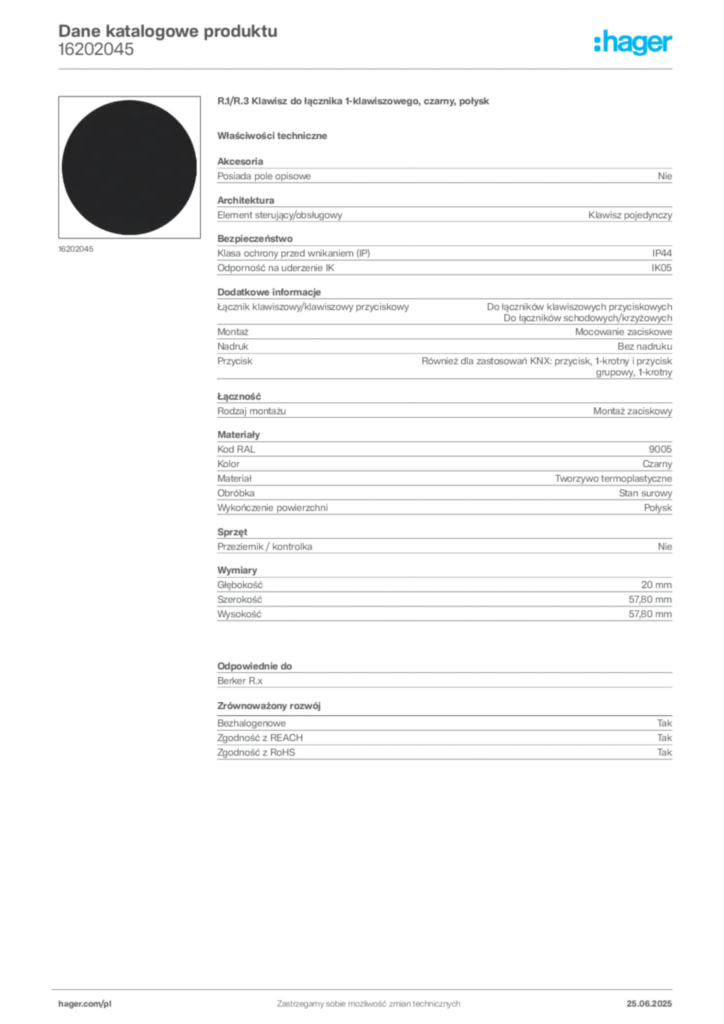 Zdjęcie Hager Dane katalogowe produktu 16202045 | Hager Polska