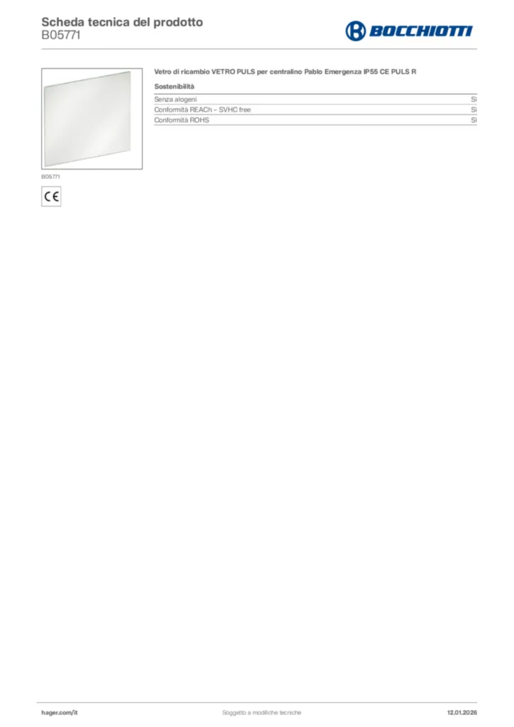 Immagine Bocchiotti Scheda tecnica del prodotto B05771 | Hager Italia