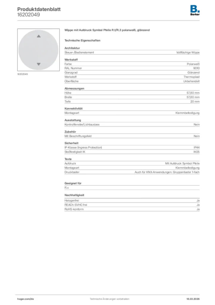 Bild Berker Produktdatenblatt 16202049 | Hager Deutschland