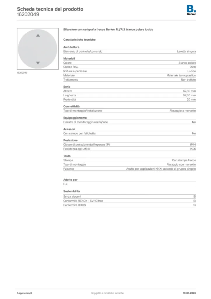 Immagine Berker Scheda tecnica del prodotto 16202049 | Hager Italia