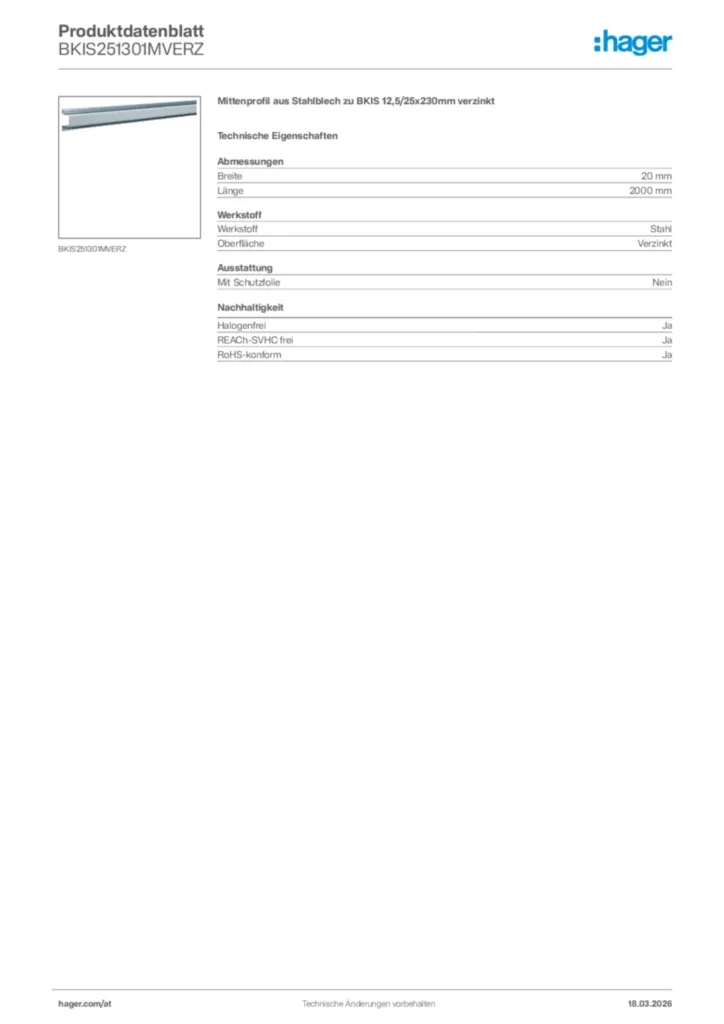 Bild Hager Produktdatenblatt BKIS251301MVERZ | Hager Deutschland