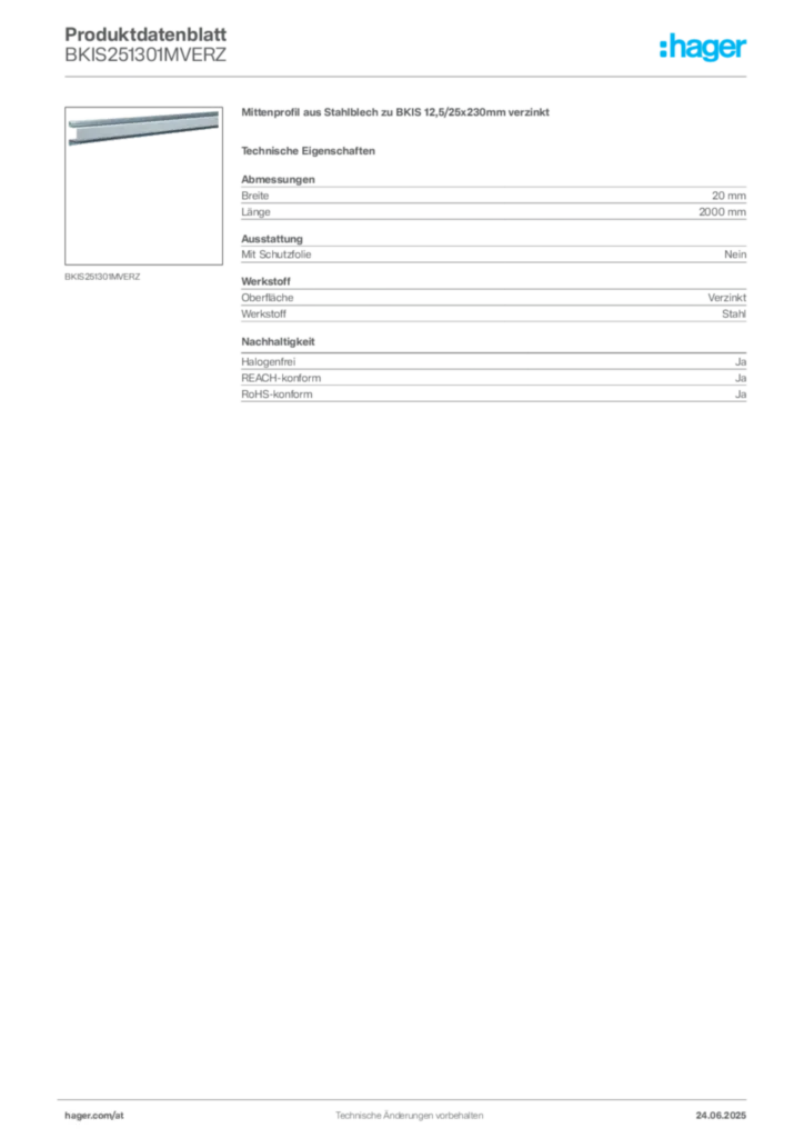 Bild Hager Produktdatenblatt BKIS251301MVERZ | Hager Deutschland