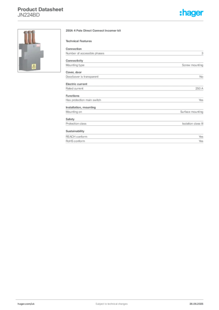 Image Hager Product data sheet JN224BD  | Hager