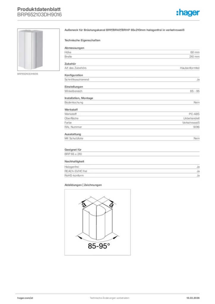 Bild Hager Produktdatenblatt BRP652103DH9016 | Hager Deutschland