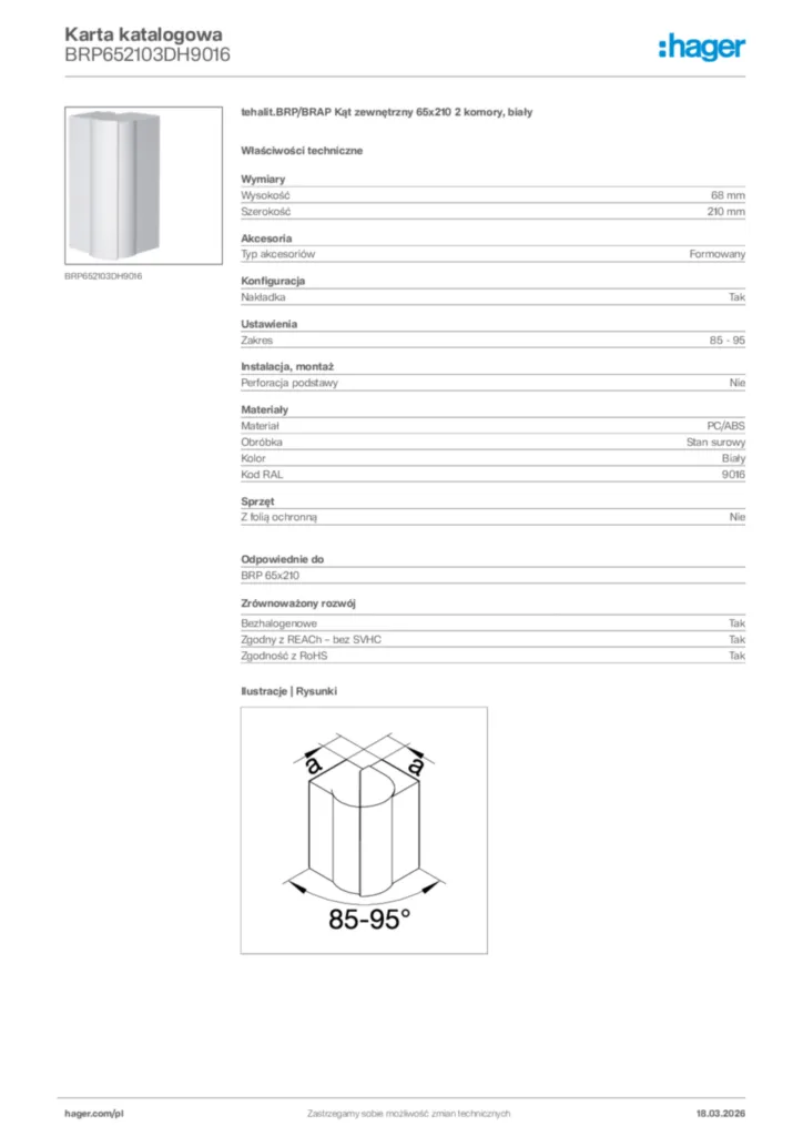 Zdjęcie Hager Karta katalogowa BRP652103DH9016 | Hager Polska