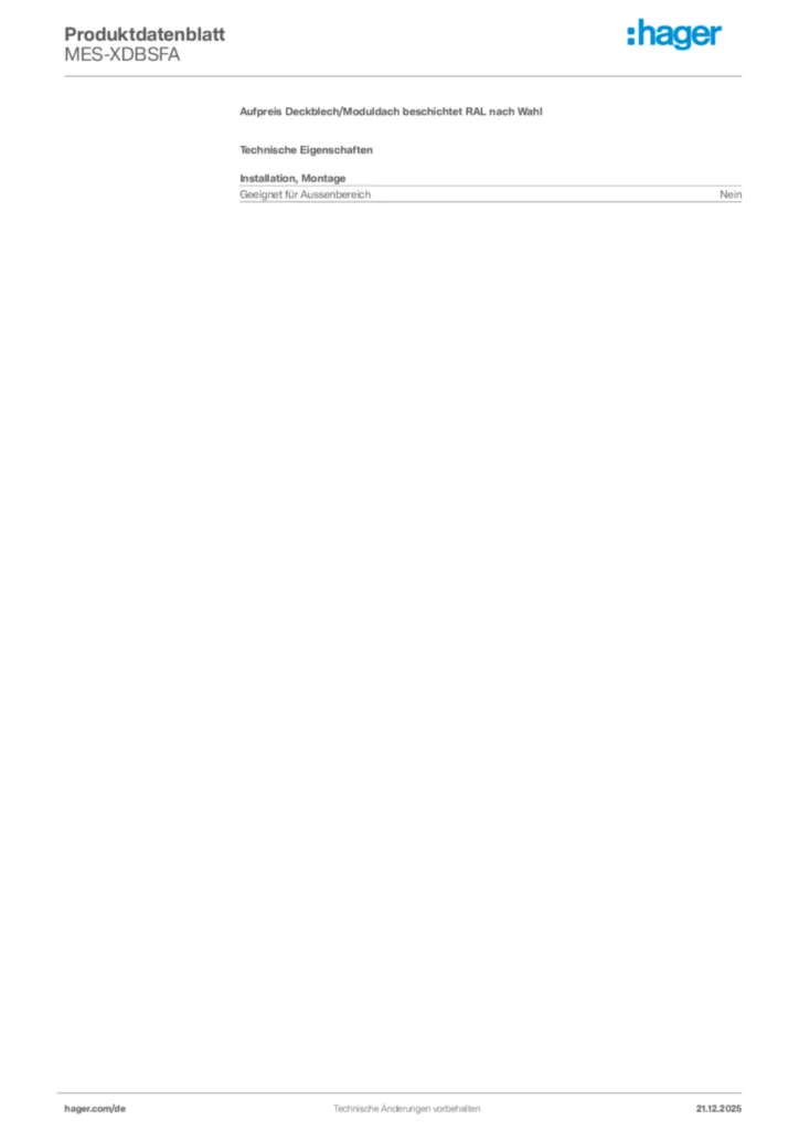 Bild Hager Produktdatenblatt MES-XDBSFA | Hager Deutschland