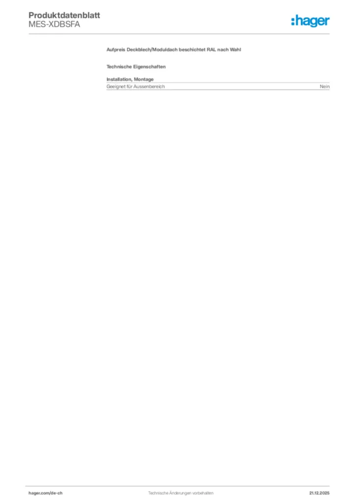 Bild Hager Produktdatenblatt MES-XDBSFA | Hager Schweiz
