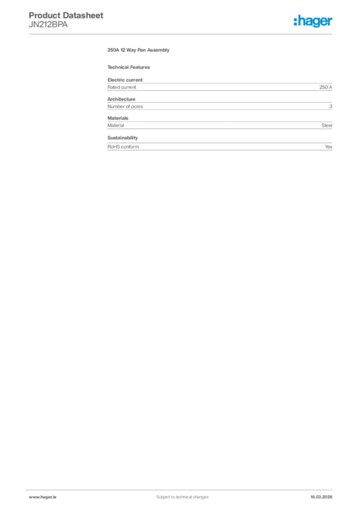 Image Hager Product data sheet JN212BPA  | Hager