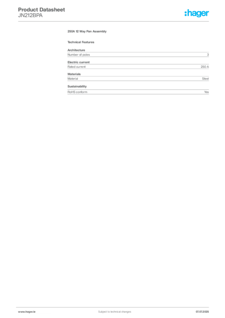 Image Hager Product data sheet JN212BPA  | Hager