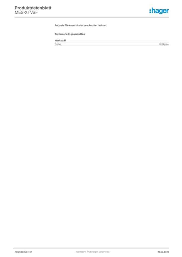 Bild Hager Produktdatenblatt MES-XTVSF | Hager Schweiz