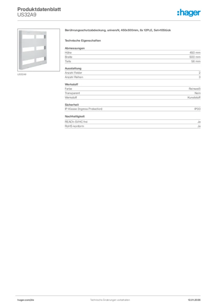 Bild Hager Produktdatenblatt US32A9 | Hager Deutschland