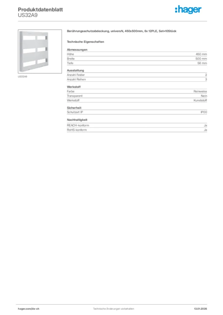 Bild Hager Produktdatenblatt US32A9 | Hager Schweiz