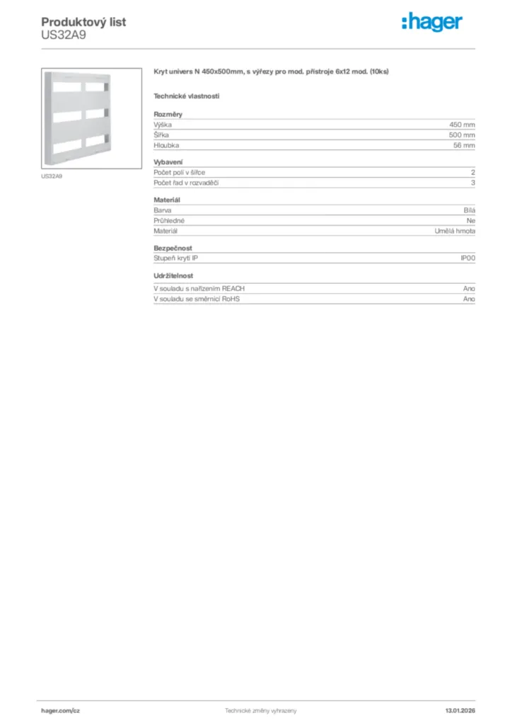 Obrázek Hager Product data sheet US32A9 | Hager