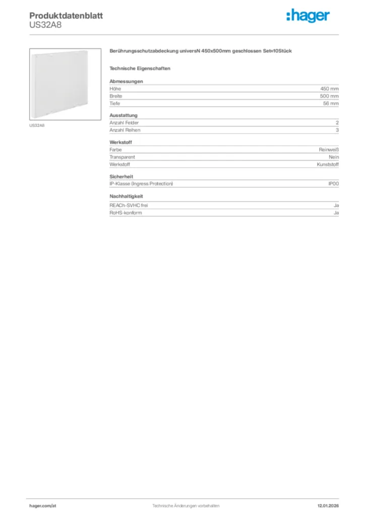 Bild Hager Produktdatenblatt US32A8 | Hager Deutschland