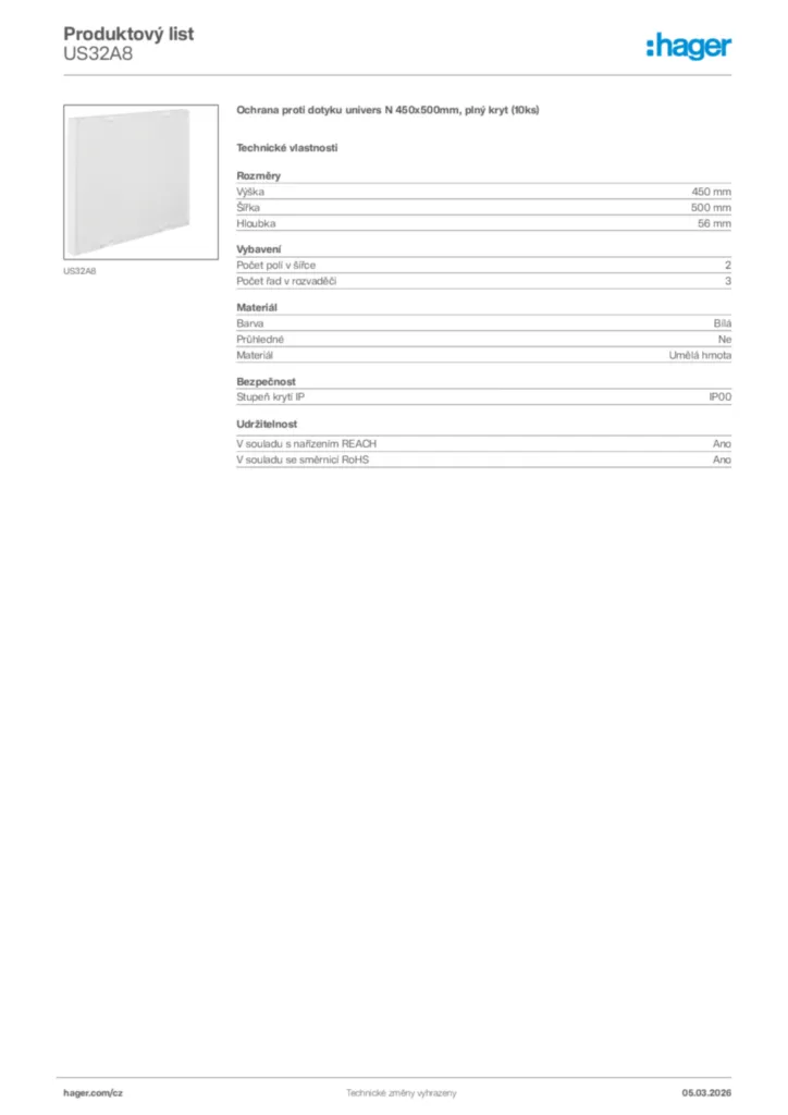 Obrázek Hager Product data sheet US32A8 | Hager