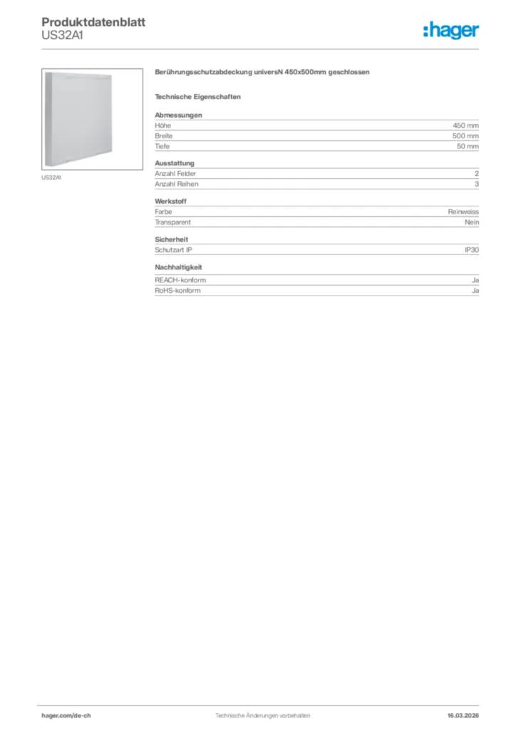Bild Hager Produktdatenblatt US32A1 | Hager Schweiz