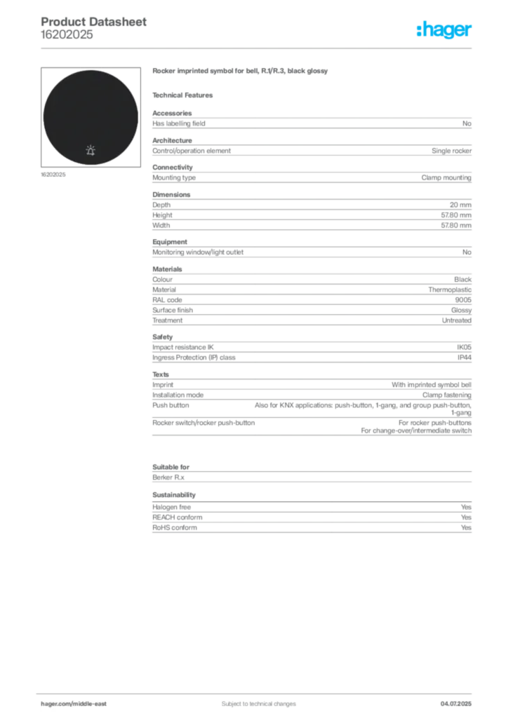 Image Hager Product data sheet 16202025  | Hager
