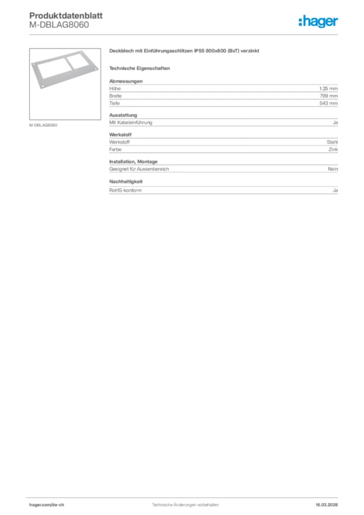 Bild Hager Produktdatenblatt M-DBLAG8060 | Hager Schweiz