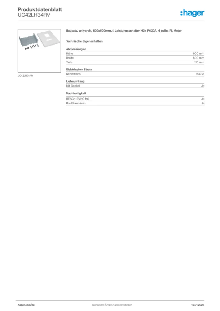 Bild Hager Produktdatenblatt UC42LH34FM | Hager Deutschland