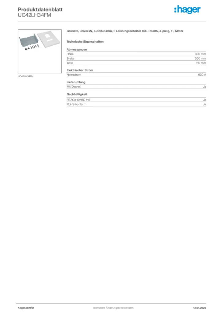Bild Hager Produktdatenblatt UC42LH34FM | Hager Deutschland
