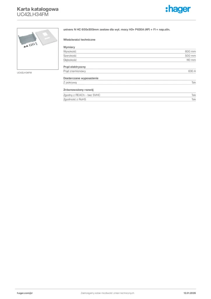 Zdjęcie Hager Karta katalogowa UC42LH34FM | Hager Polska