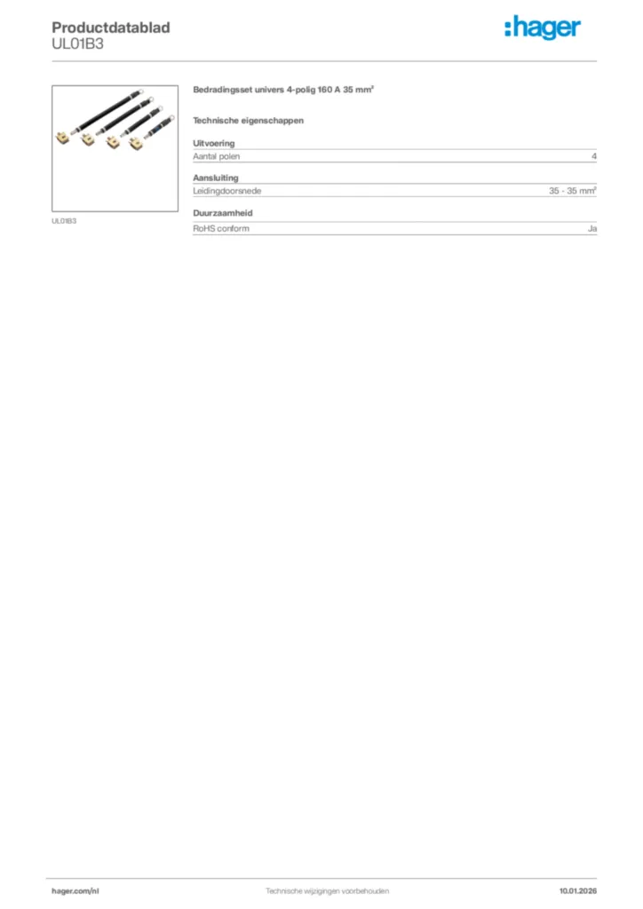 Afbeelding Hager Productdatablad UL01B3 | Hager Nederland