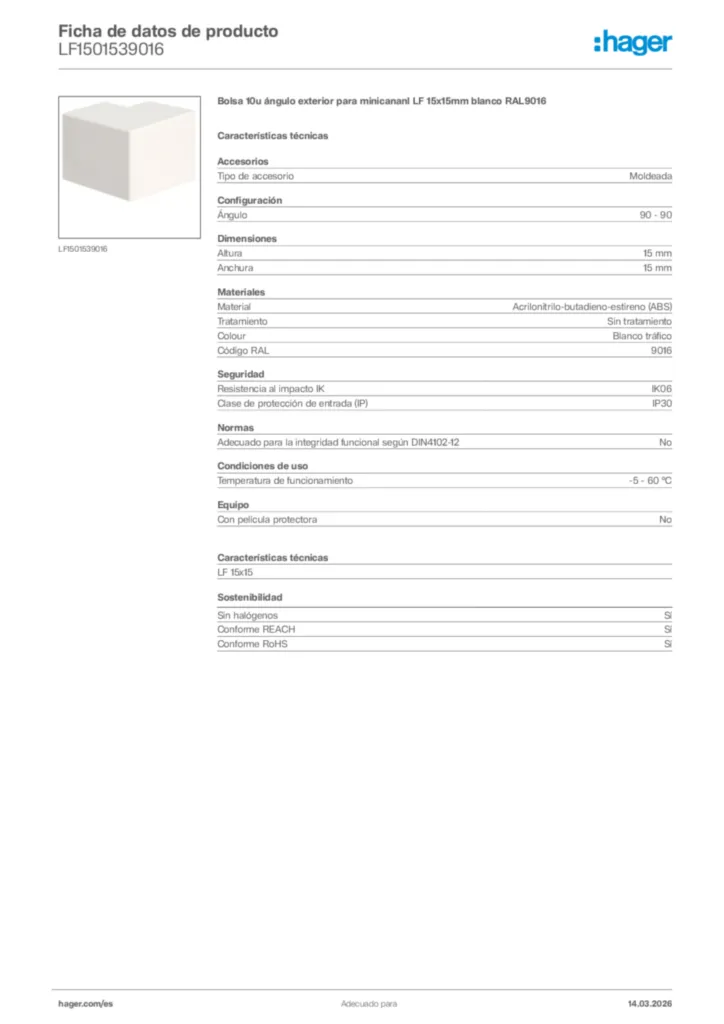 Imagen Hager Ficha de datos de producto LF1501539016 | Hager España