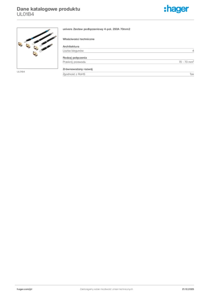 Zdjęcie Hager Dane katalogowe produktu UL01B4 | Hager Polska
