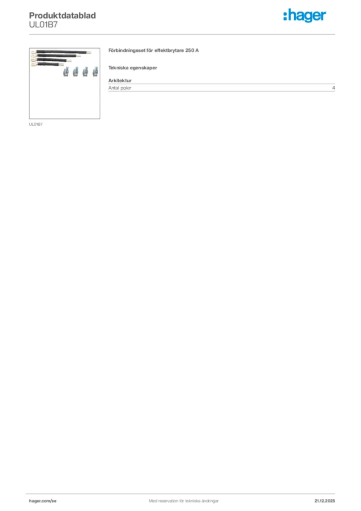 Bild Hager Produktdatablad UL01B7 | Hager Sverige