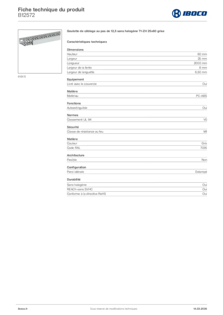 Image Iboco Fiche technique du produit B12572 | Hager France