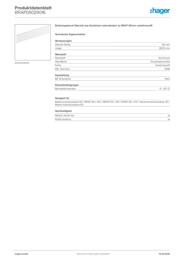 Bild Hager Produktdatenblatt BRAP08029016 | Hager Deutschland