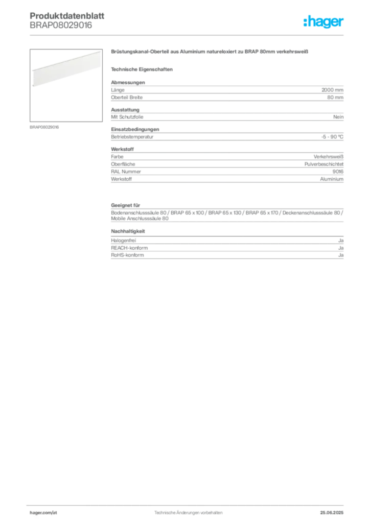Bild Hager Produktdatenblatt BRAP08029016 | Hager Deutschland