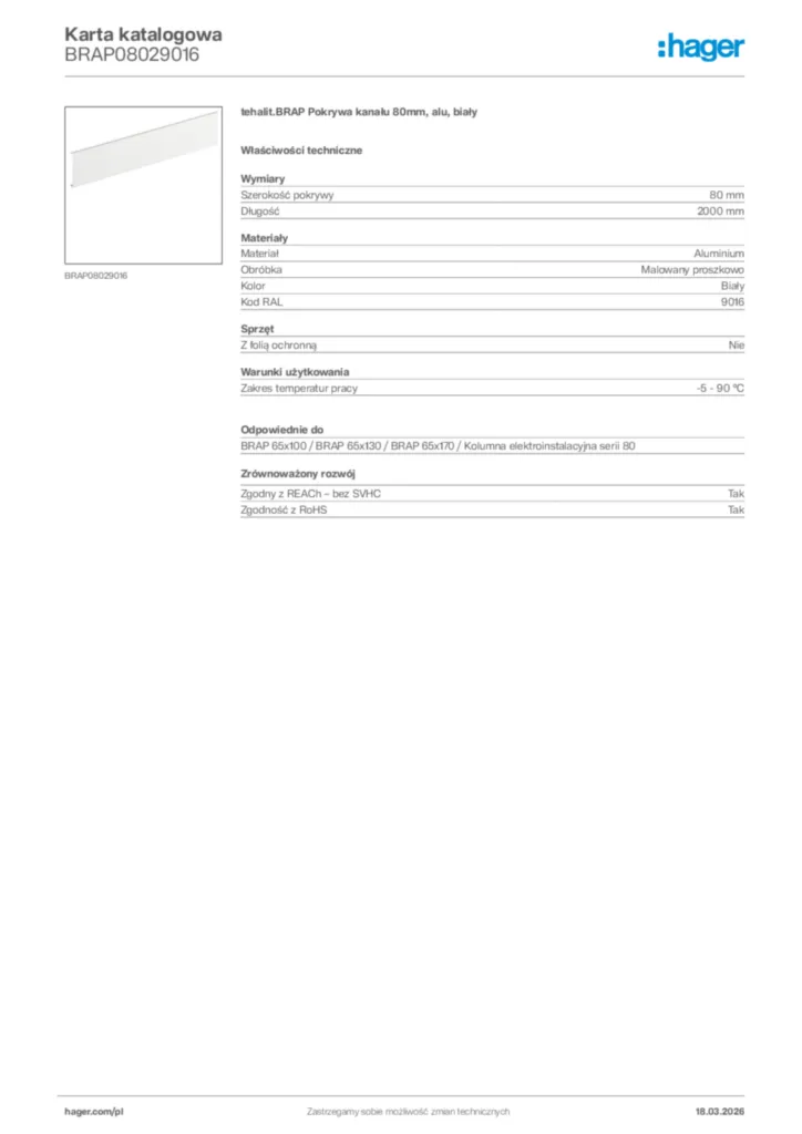 Zdjęcie Hager Karta katalogowa BRAP08029016 | Hager Polska