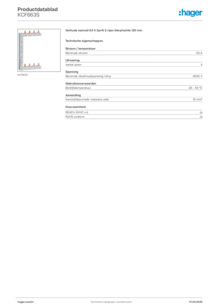 Afbeelding Hager Productdatablad KCF663S | Hager Nederland