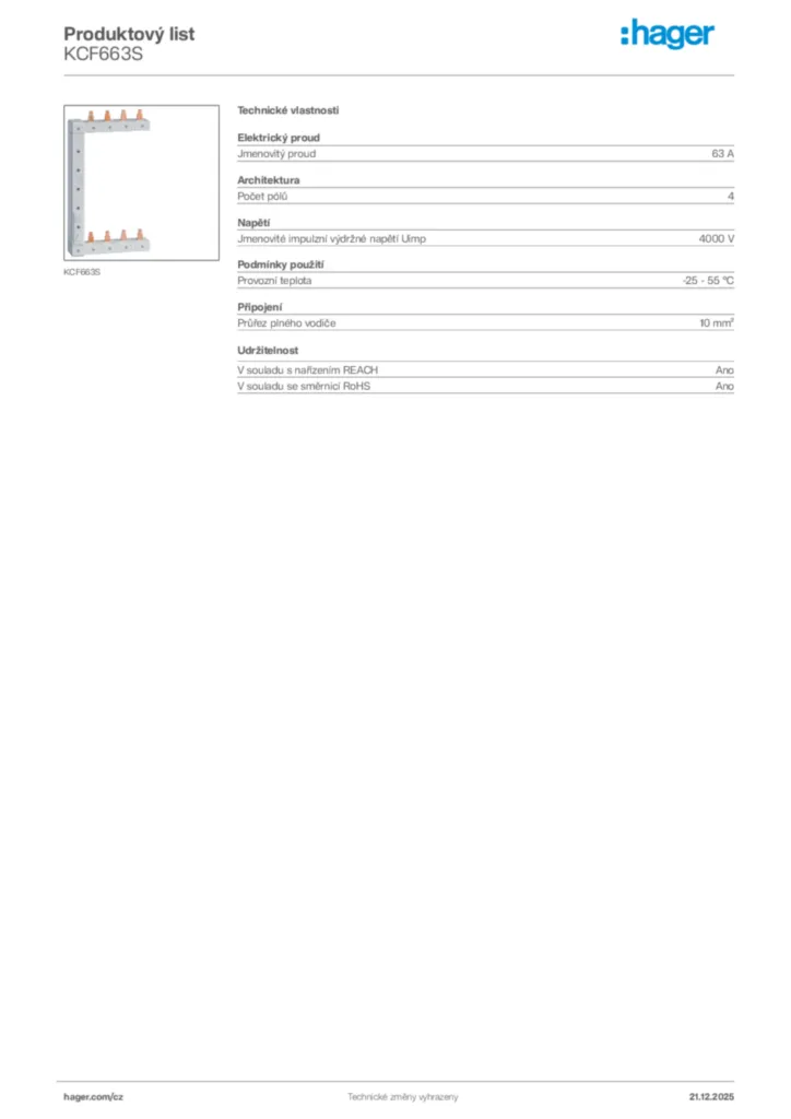 Obrázek Hager Product data sheet KCF663S | Hager