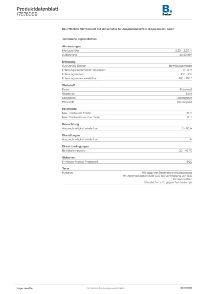 Bild Berker Produktdatenblatt 17876089 | Hager Deutschland