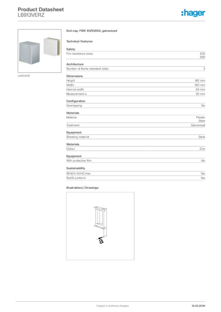 Image Hager Product data sheet L6913VERZ  | Hager Africa