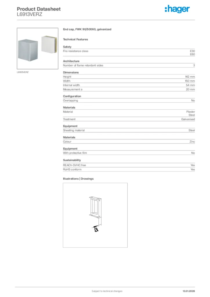 Image Hager Product data sheet L6913VERZ  | Hager Africa