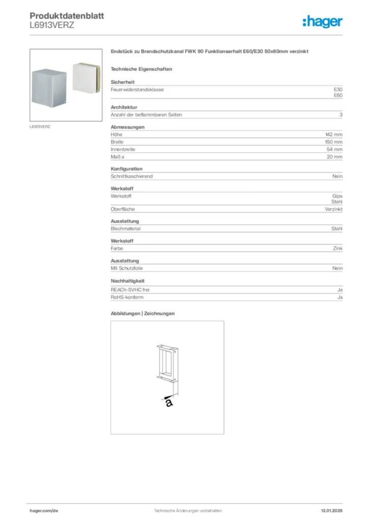 Bild Hager Produktdatenblatt L6913VERZ | Hager Deutschland
