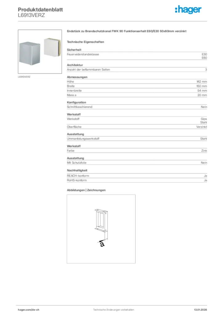 Bild Hager Produktdatenblatt L6913VERZ | Hager Schweiz