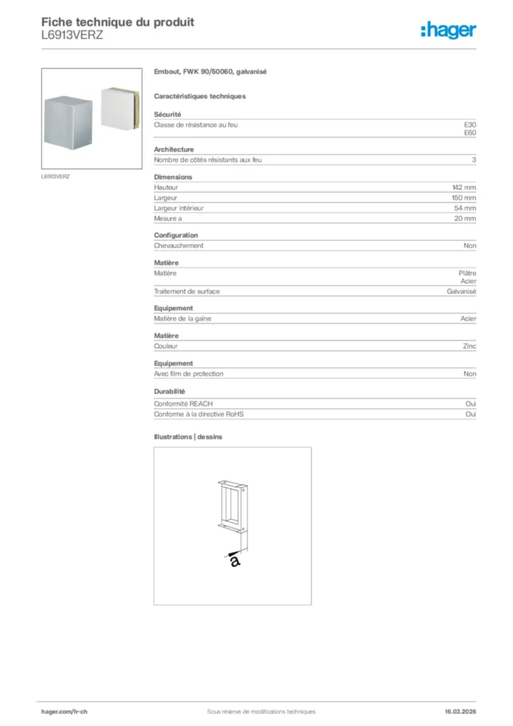 Image Hager Fiche technique du produit L6913VERZ | Hager Suisse
