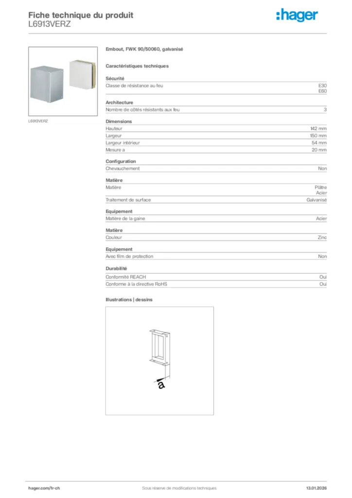 Image Hager Fiche technique du produit L6913VERZ | Hager Suisse