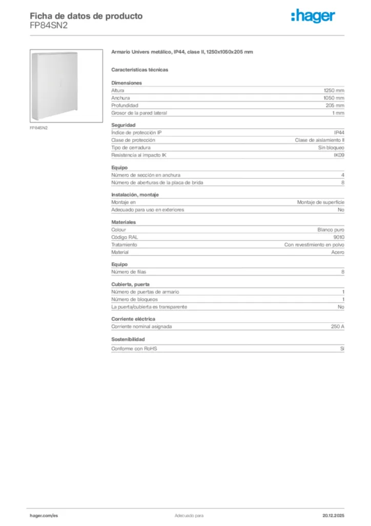 Imagen Hager Ficha de datos de producto FP84SN2 | Hager España