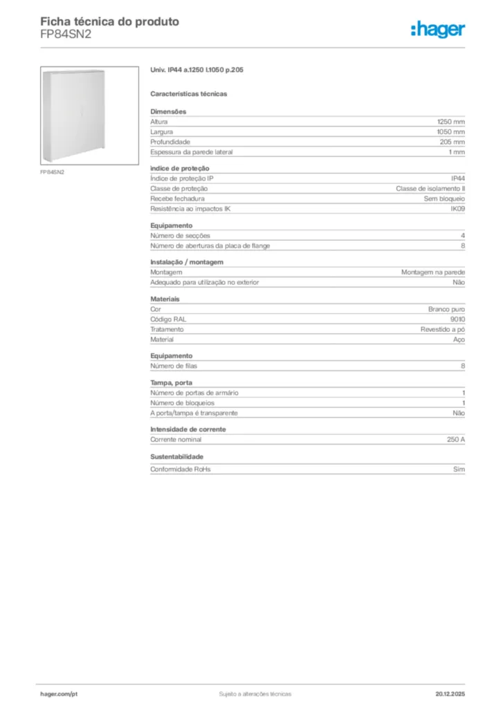 Imagem Hager Ficha técnica do produto FP84SN2 | Hager Portugal