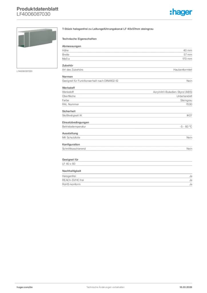 Bild Hager Produktdatenblatt LF4006087030 | Hager Deutschland