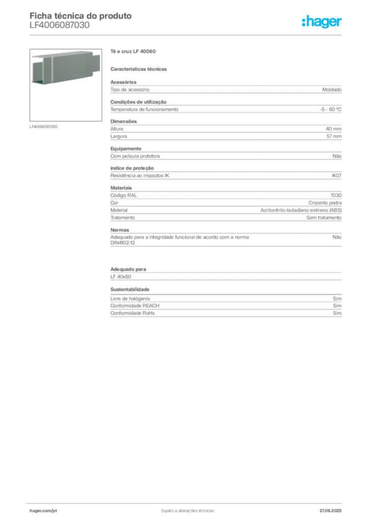 Imagem Hager Ficha técnica do produto LF4006087030 | Hager Portugal