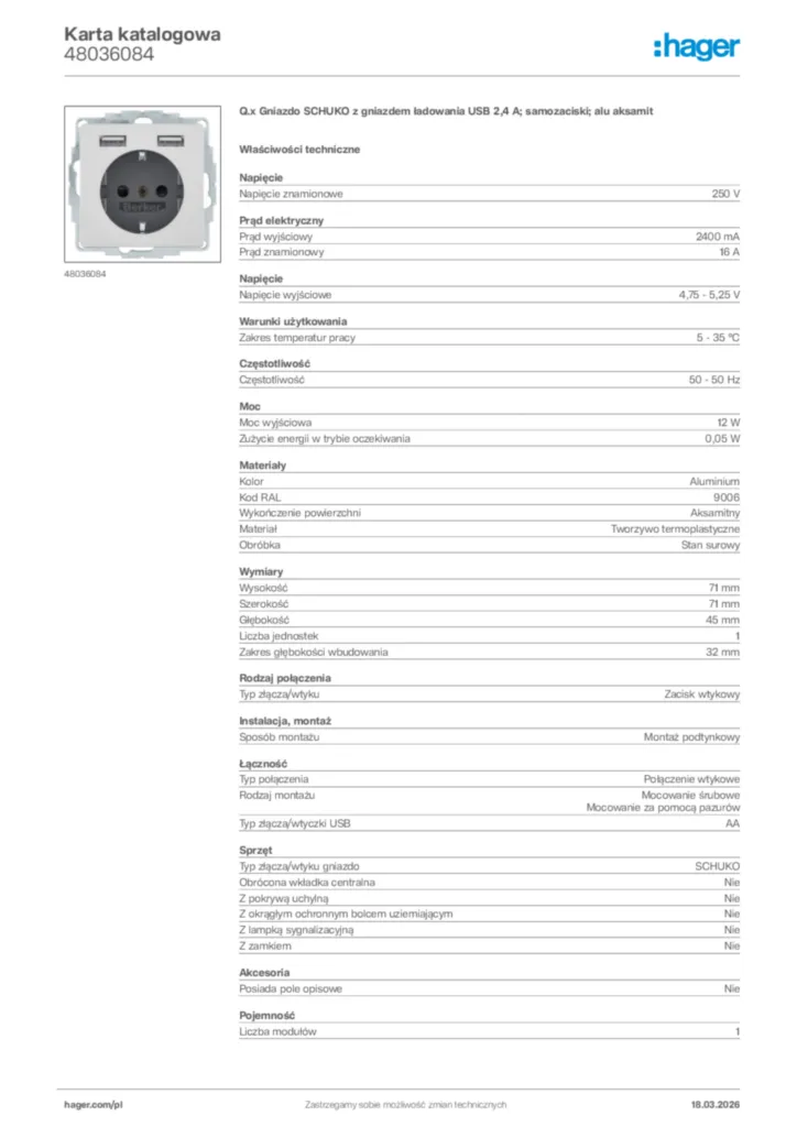 Zdjęcie Hager Karta katalogowa 48036084 | Hager Polska